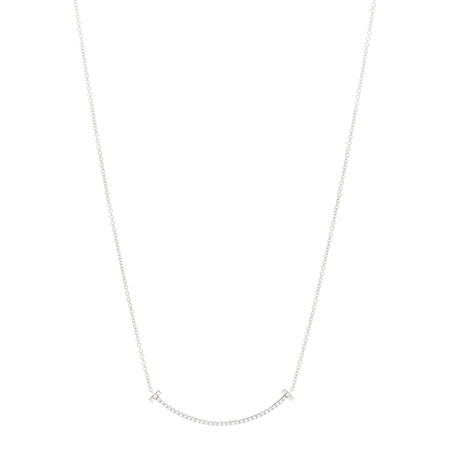 18K White Gold Diamond Small T Smile Pendant Necklace