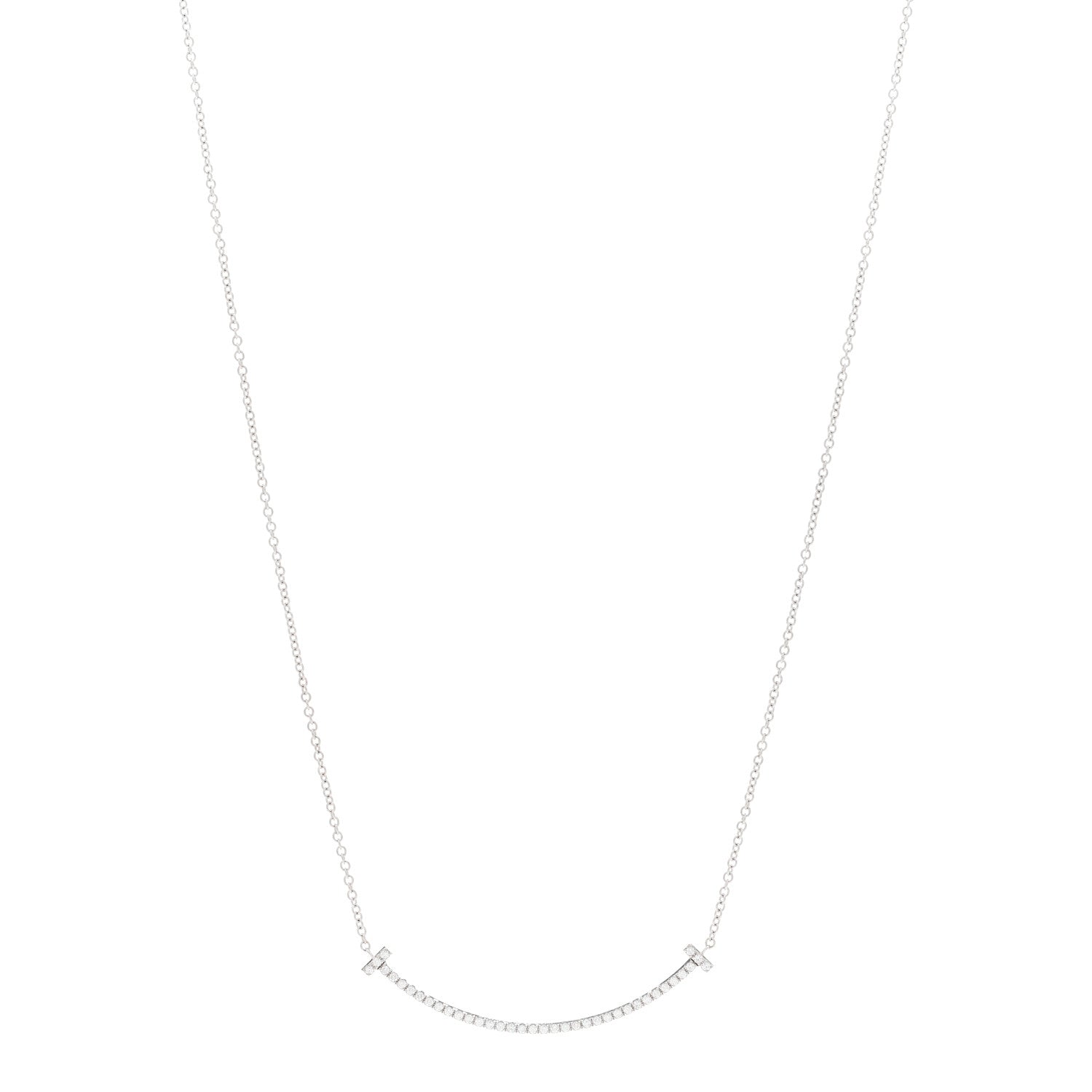 Tiffany 18K White Gold Diamond Small T Smile Pendant Necklace 1 of 5