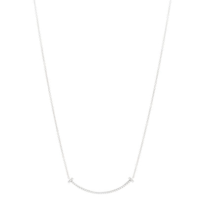 Tiffany 18K White Gold Diamond Small T Smile Pendant Necklace 1 of 5