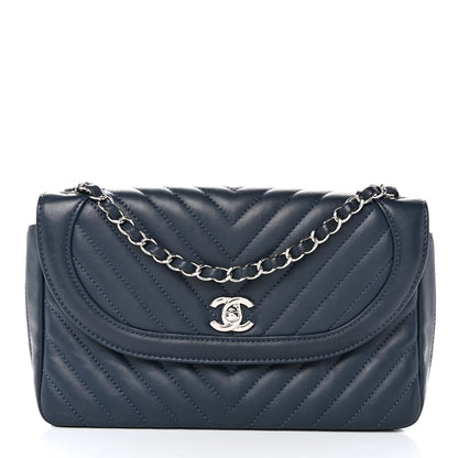 Chanel Lambskin Chevron Medium Single Flap Navy 1 of 12