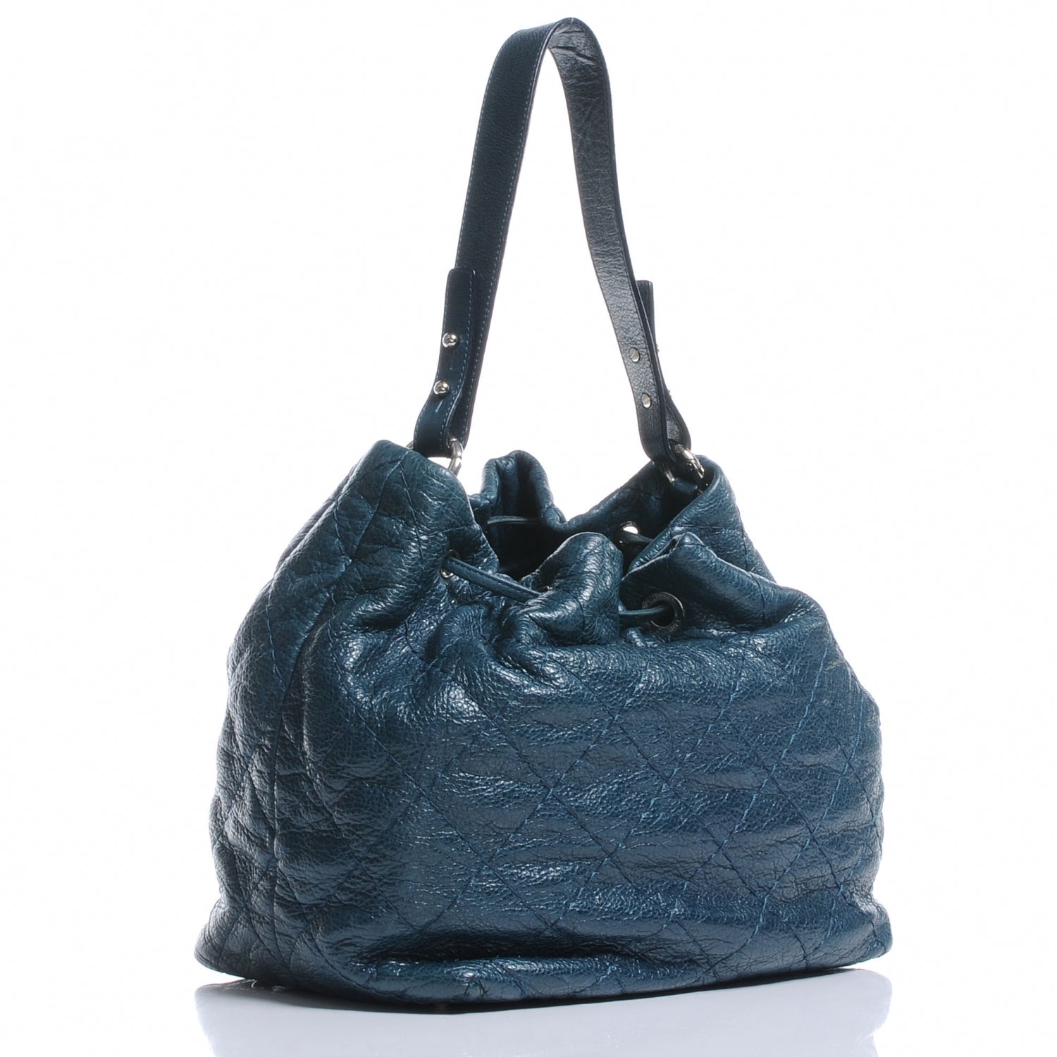 Chanel Glazed Calfskin On The Road Drawstring Tote Teal 3 of 7