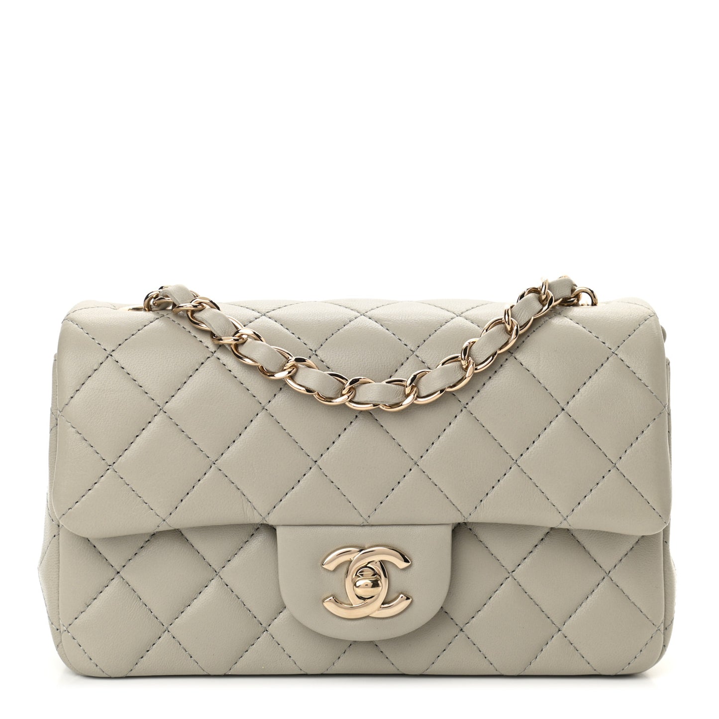 Lambskin Quilted Mini Rectangular Flap Grey