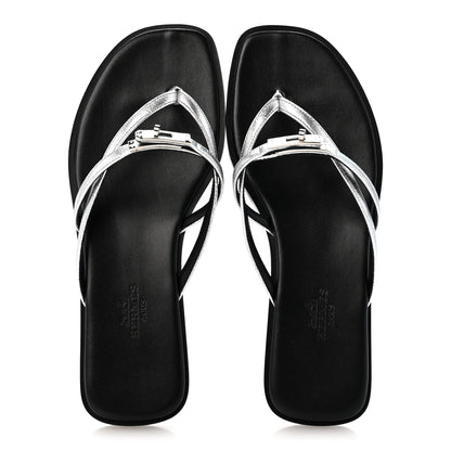 Hermes Metallic Goatskin Miss Sandals 36 Gris Argente 2 of 9
