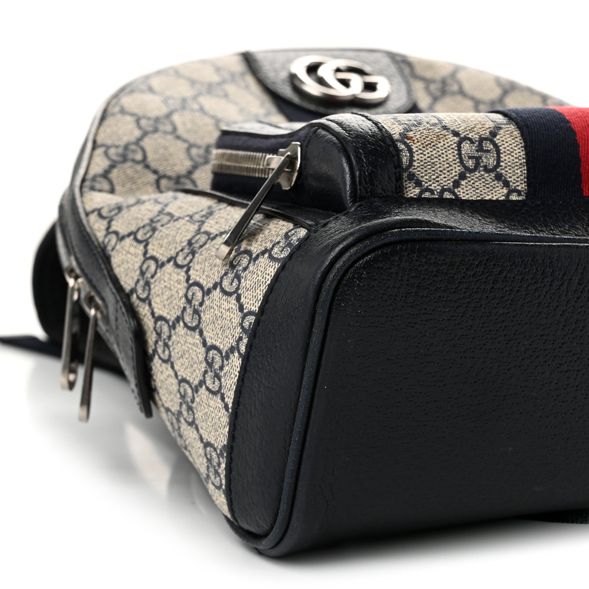 GG Supreme Monogram Textured Dollar Calfskin Web Small Ophidia Day Backpack Beige Blue Black