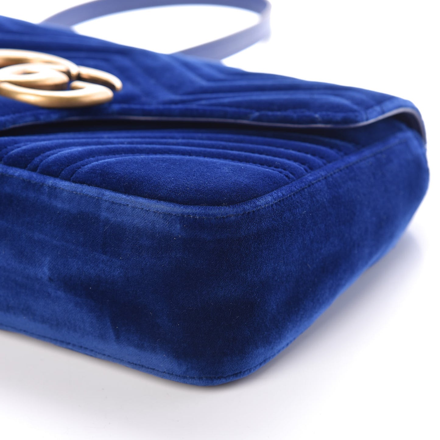 Velvet Matelasse Medium GG Marmont Shoulder Bag Cobalt Blue
