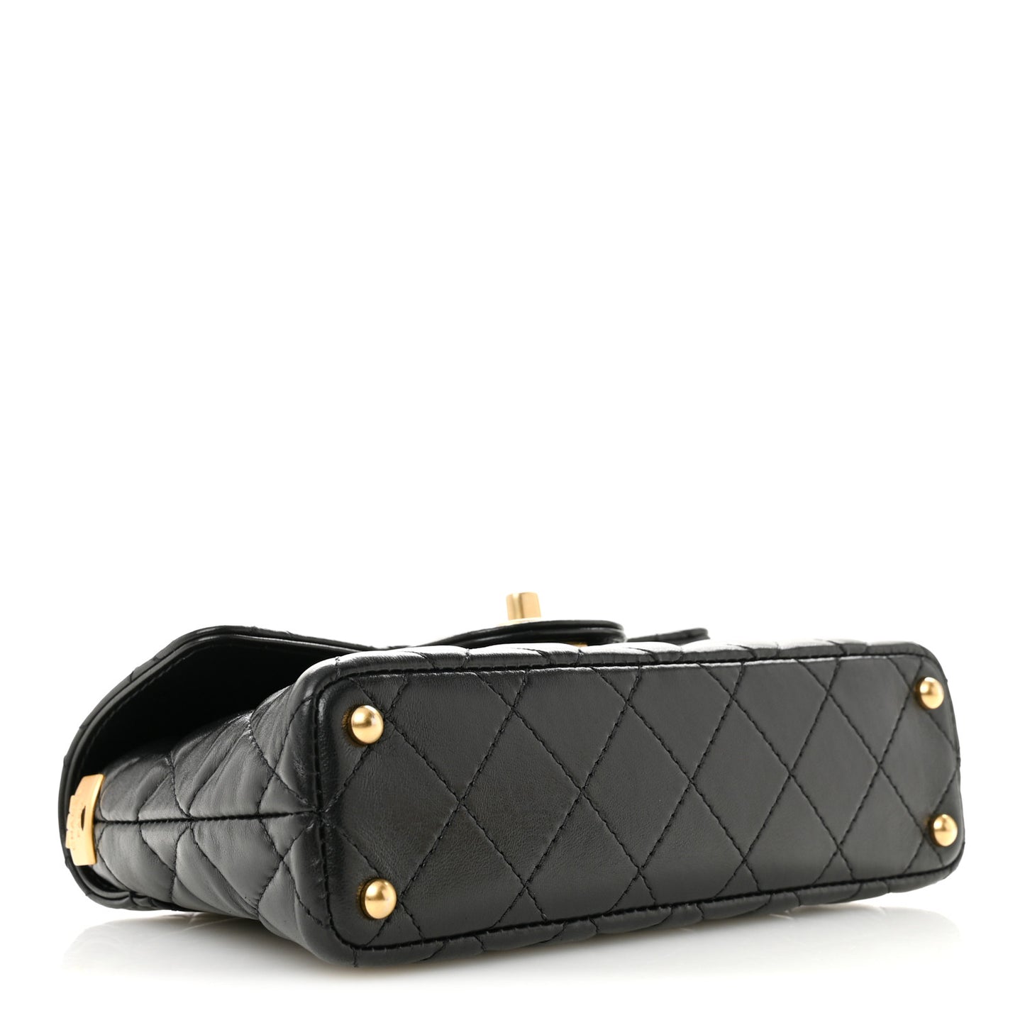 Lambskin Quilted Small Flap Top Handle Bag Black