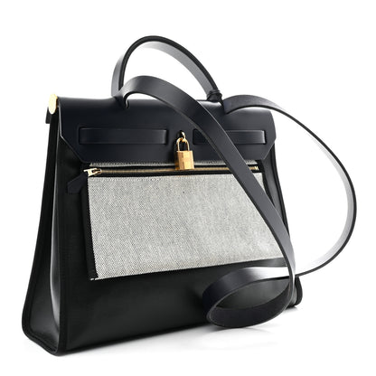 Hermes Toile H Berline Vache Hunter Herbag Zip PM Black Bleu Nuit 4 of 11