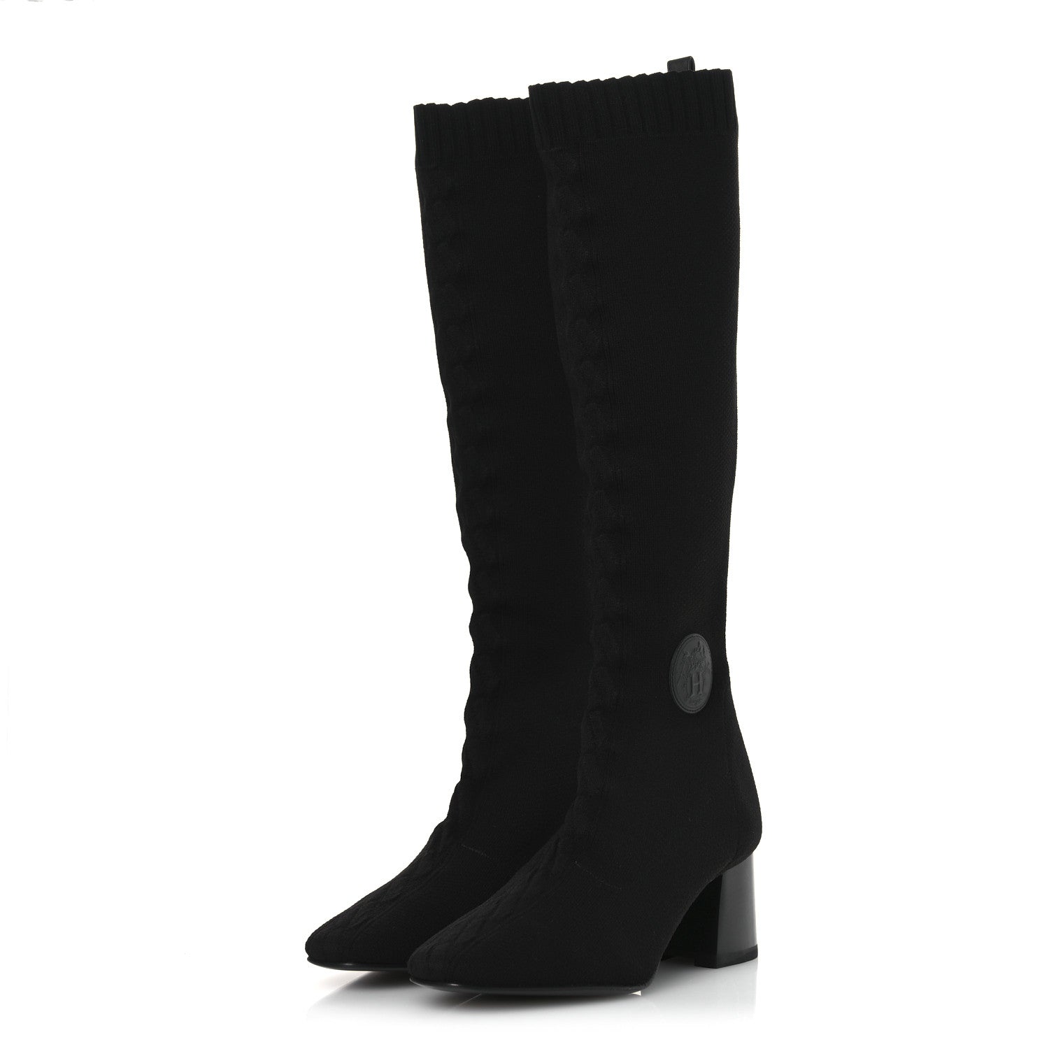 Hermes Knit Calfskin Fontaine 60 Boots 37.5 Black 4 of 11