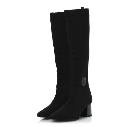 Hermes Knit Calfskin Fontaine 60 Boots 37.5 Black 4 of 11