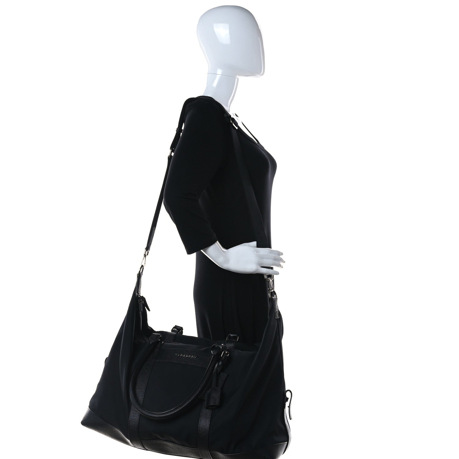 Burberry Calfskin Nylon Duffle Bag Black 2 of 10
