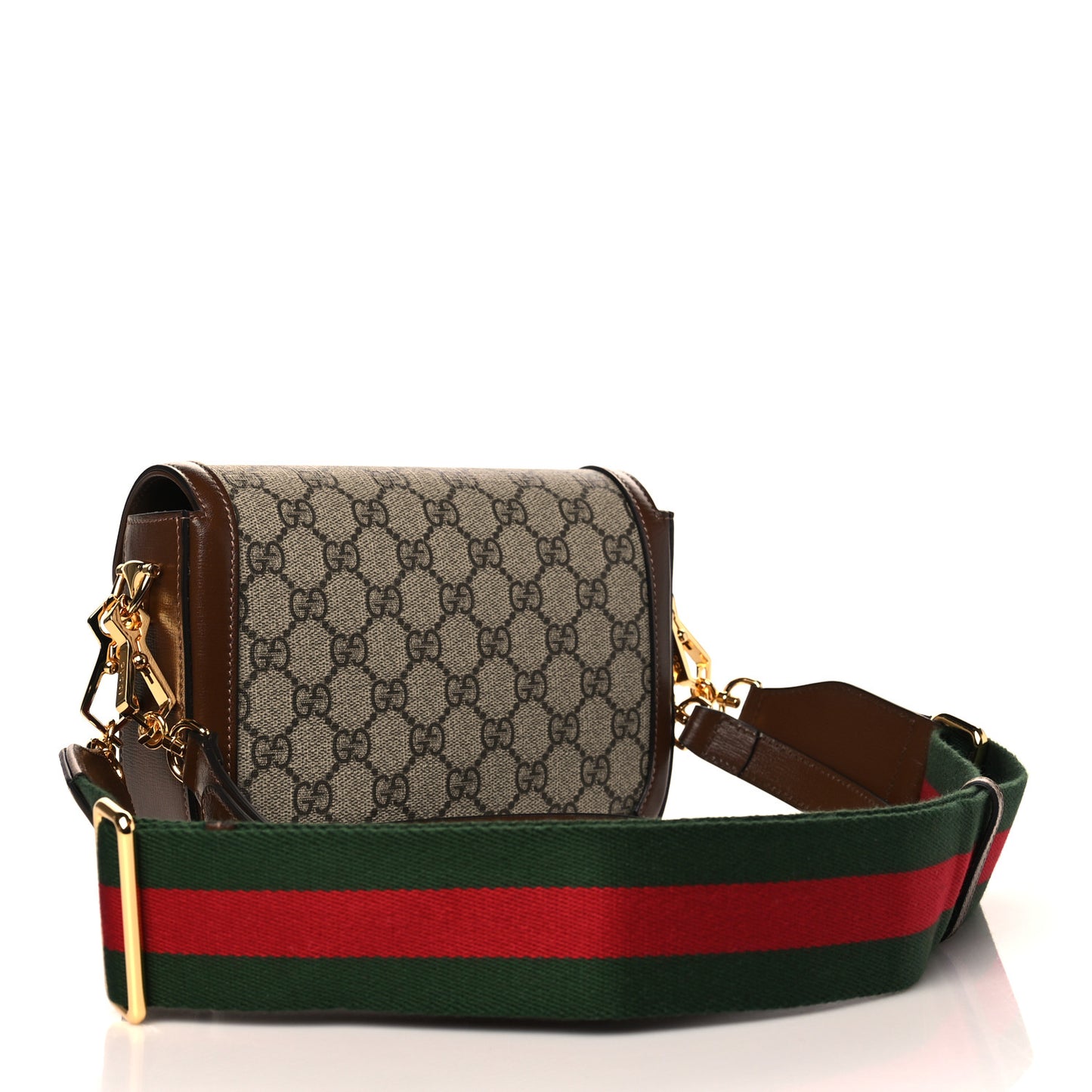 GG Supreme Monogram Web Mini Horsebit 1955 Shoulder Bag Beige Brown Sugar