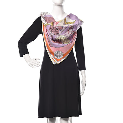 Hermes Silk Zouaves Et Dragons Scarf 90 Jaune Pale Mauve Rose 2 of 4