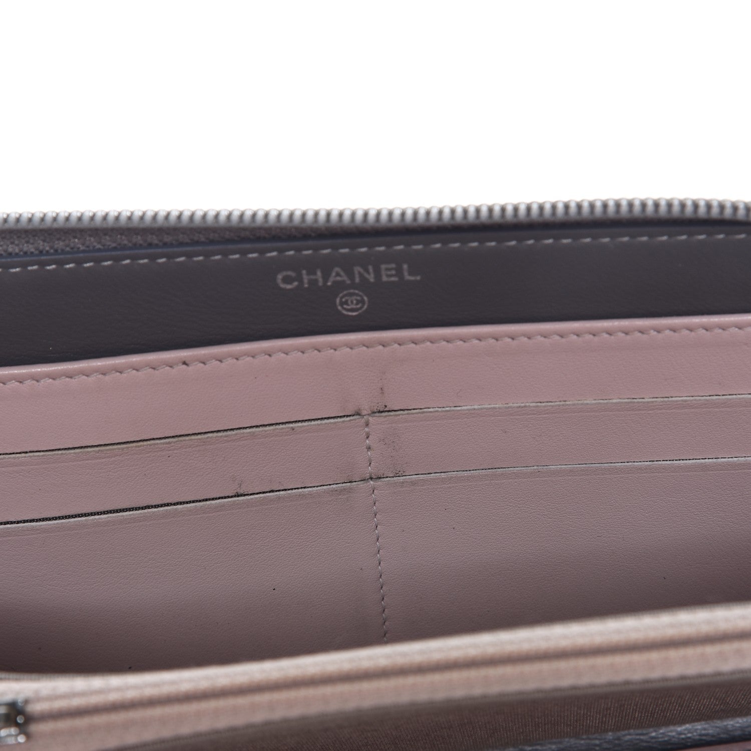 Chanel Calfskin Stitched Large Zip Around Wallet Silver 10 of 13