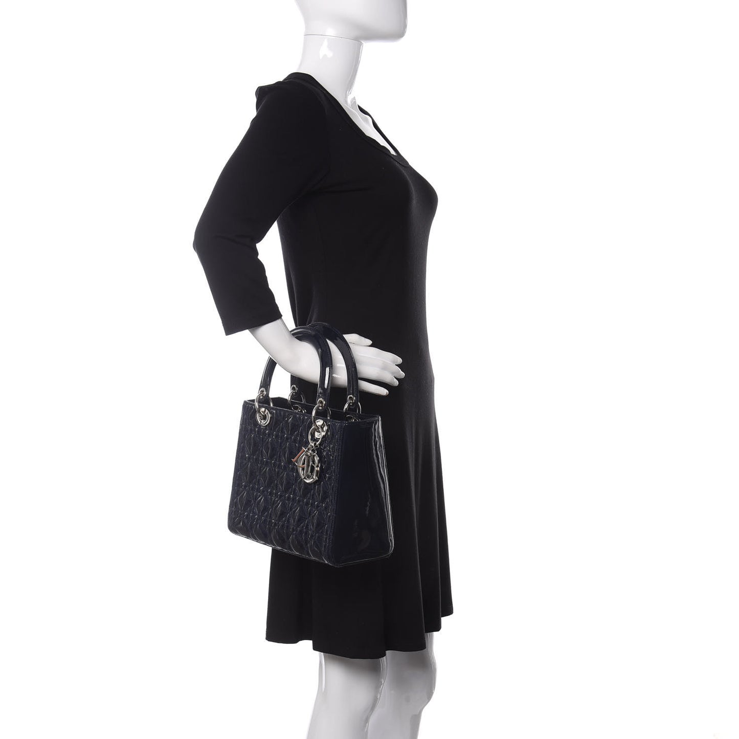Patent Cannage Medium Lady Dior Navy Blue
