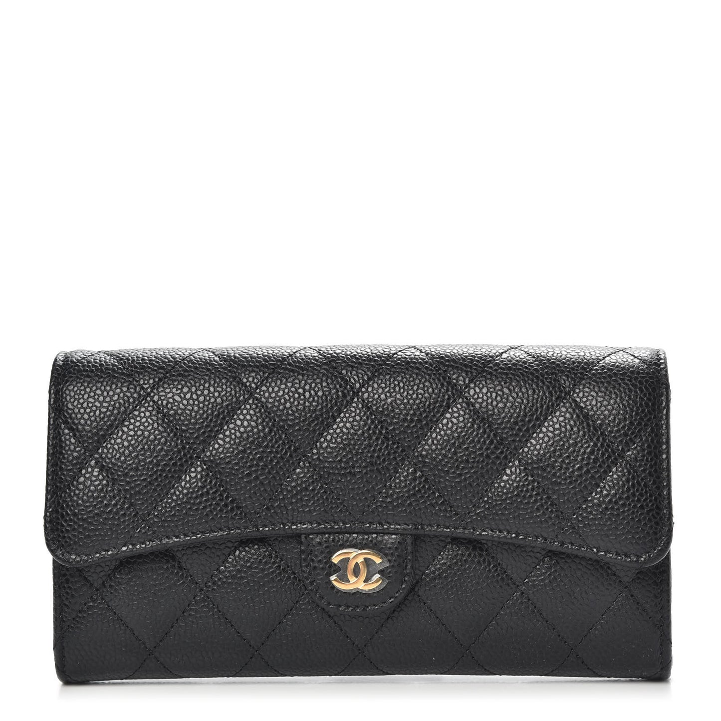 Caviar Quilted Large Gusset Flap Wallet Black