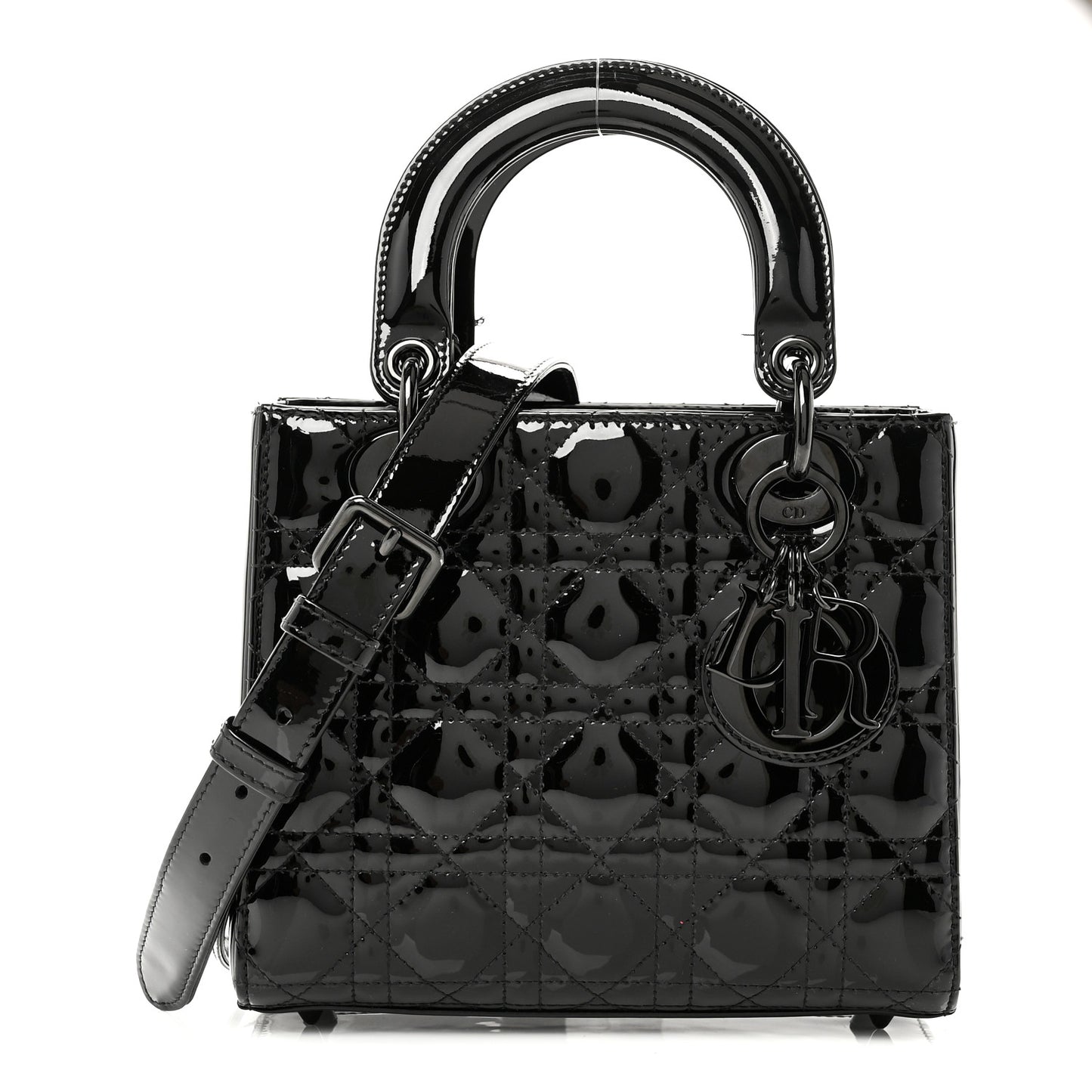 Ultraglossy Patent Cannage Small Lady Dior Black