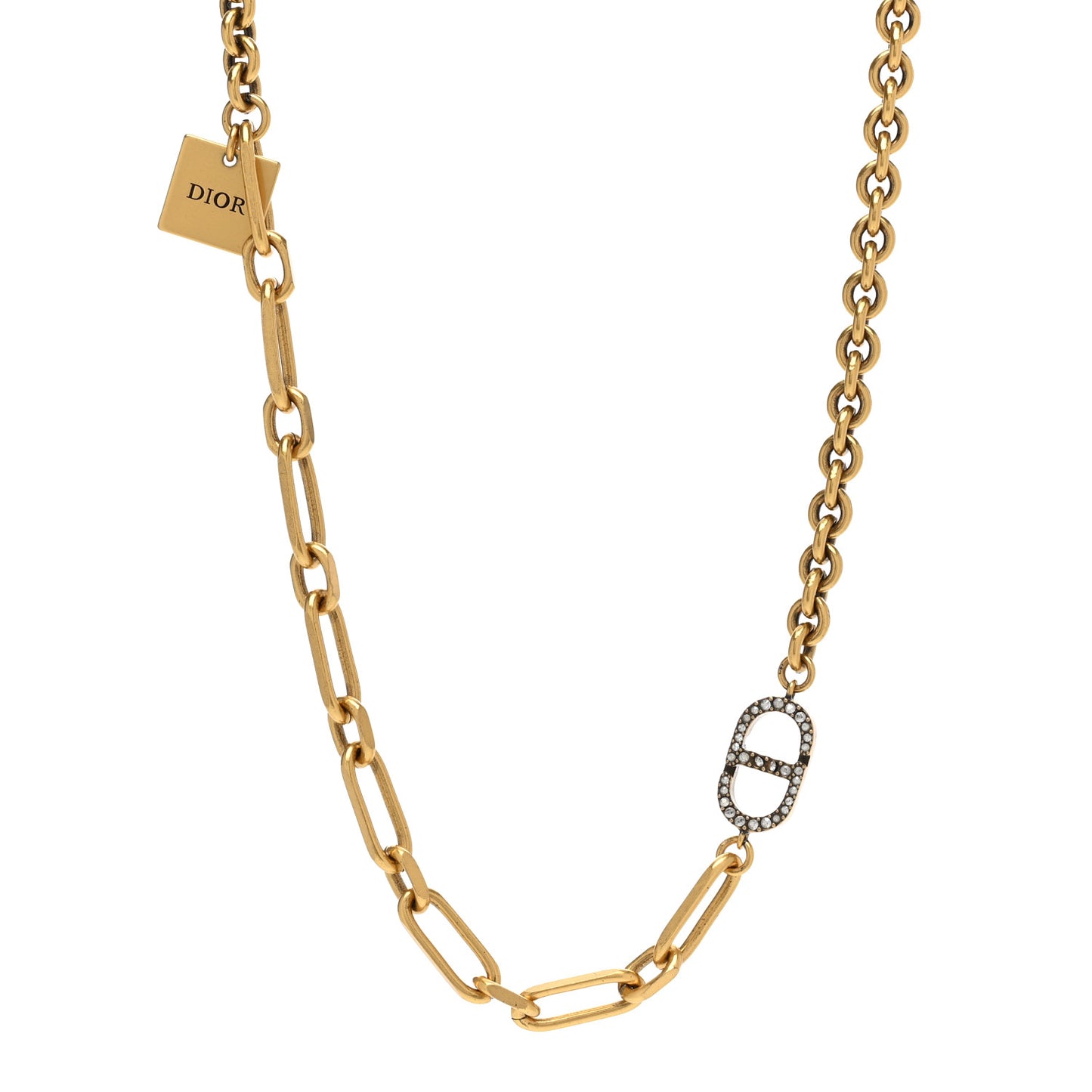 Metal Crystal CD Logo Necklace Gold