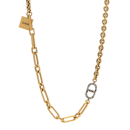 Christian Dior Metal Crystal CD Logo Necklace Gold 1 of 6