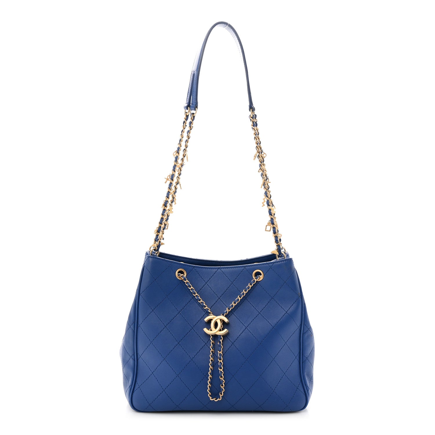 Chanel Calfskin Stitched Egyptian Amulet Drawstring Bag Blue 1 of 12