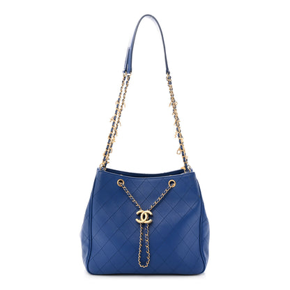 Chanel Calfskin Stitched Egyptian Amulet Drawstring Bag Blue 1 of 12