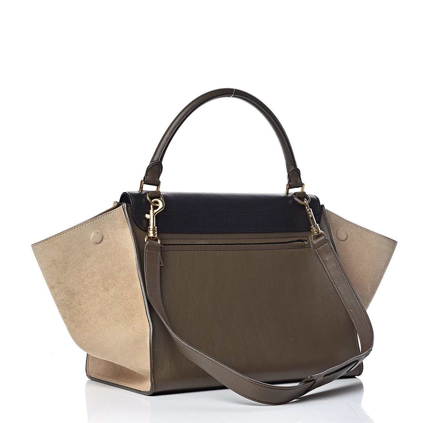Smooth Calfskin Suede Medium Tri-Color Trapeze Olive