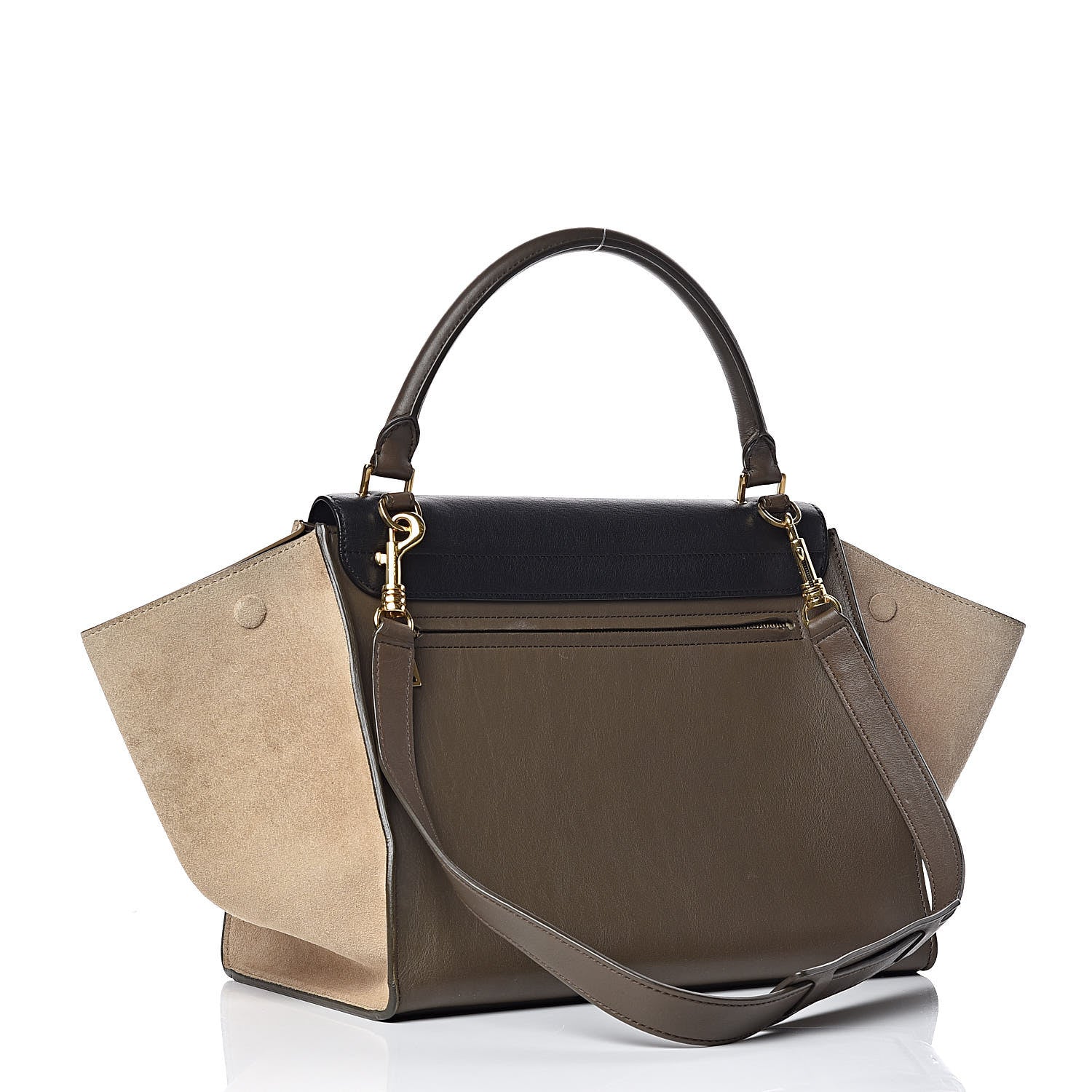 Celine Smooth Calfskin Suede Medium Tri-Color Trapeze Olive 3 of 9