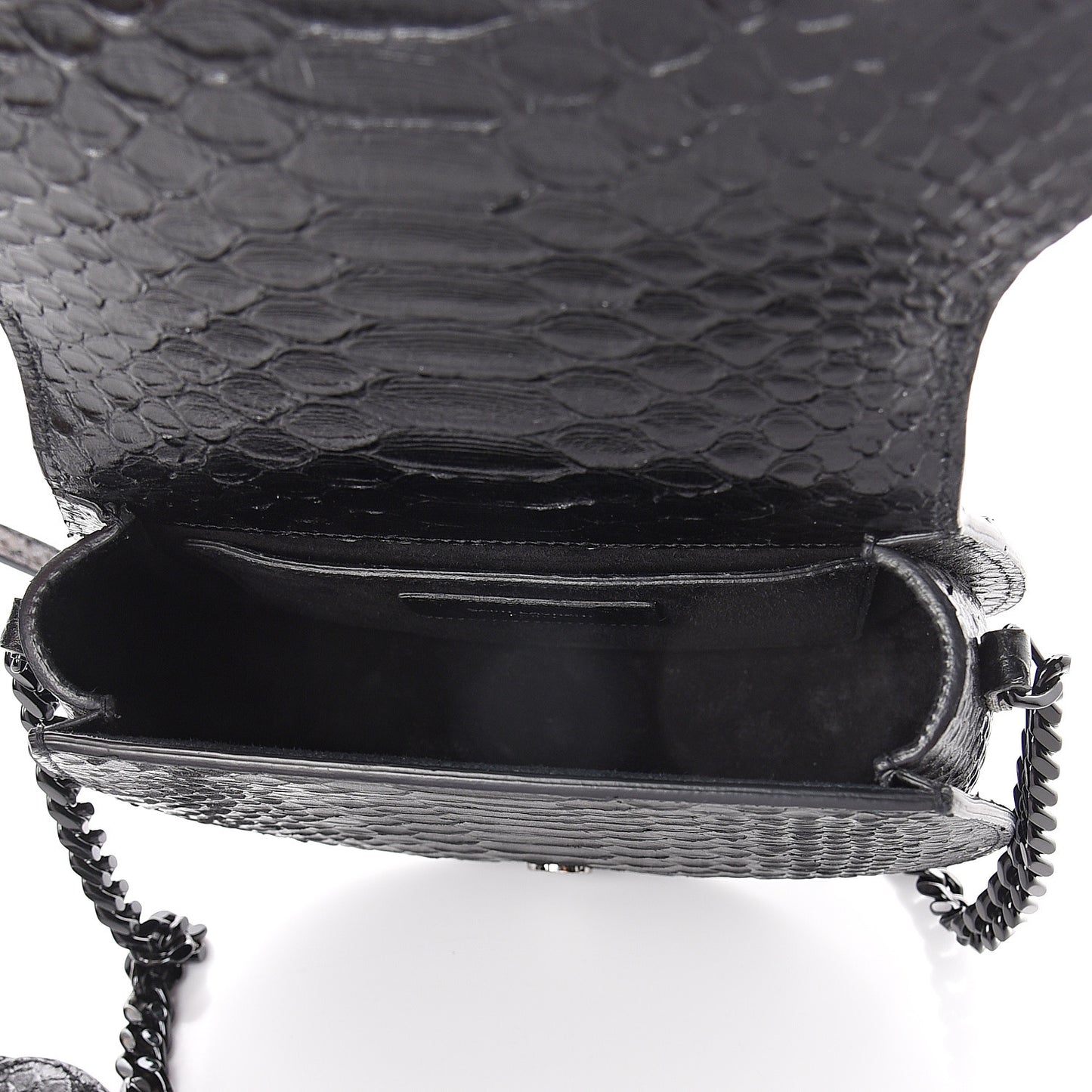 Python Calfskin Embossed Passementerie Chain Bag Black