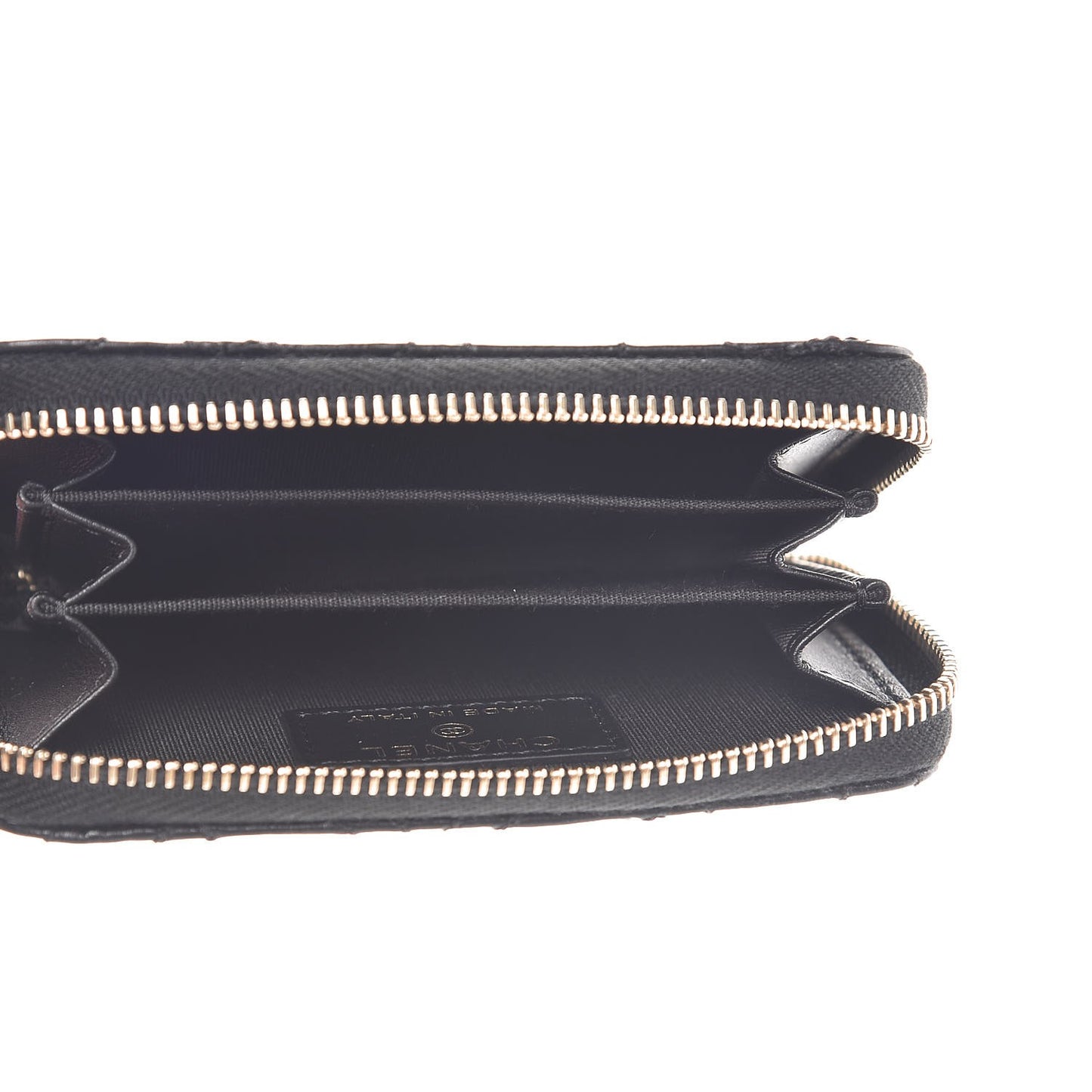 Lambskin Camellia Embossed Zip Coin Purse Black