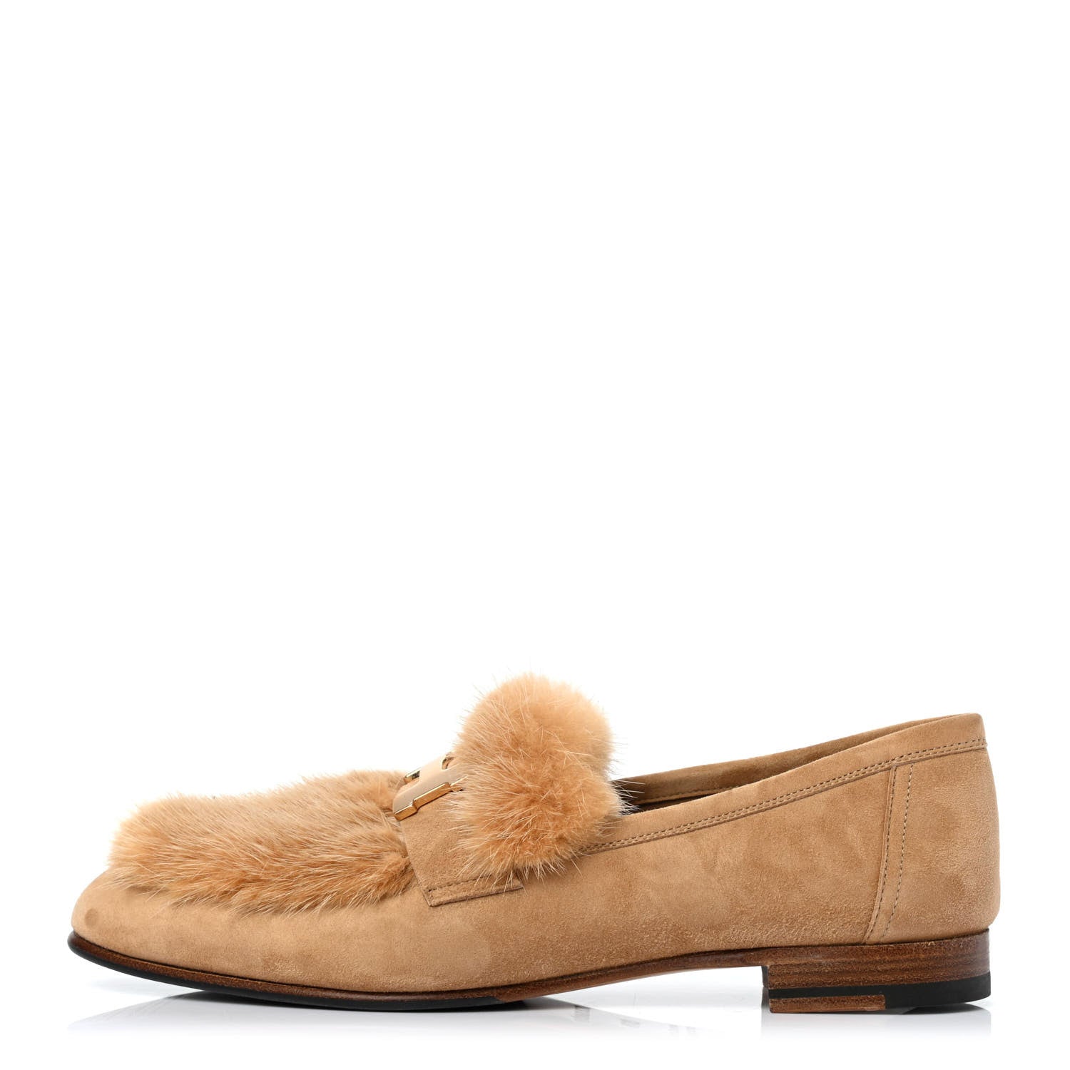 Hermes Mink Fur Suede Goatskin Paris Loafers 37.5 Marron Havane 1 of 4
