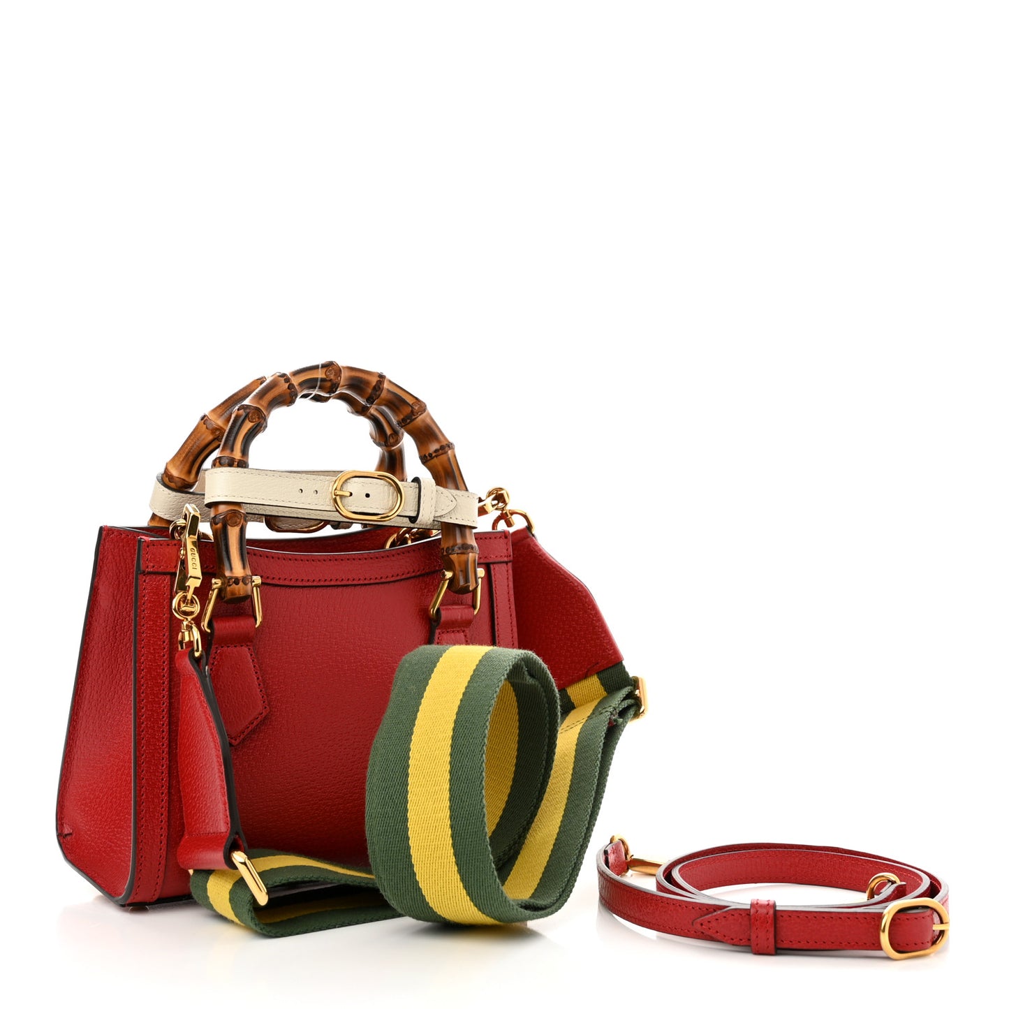 Textured Dollar Calfskin Web Mini Diana Tote Bag Red