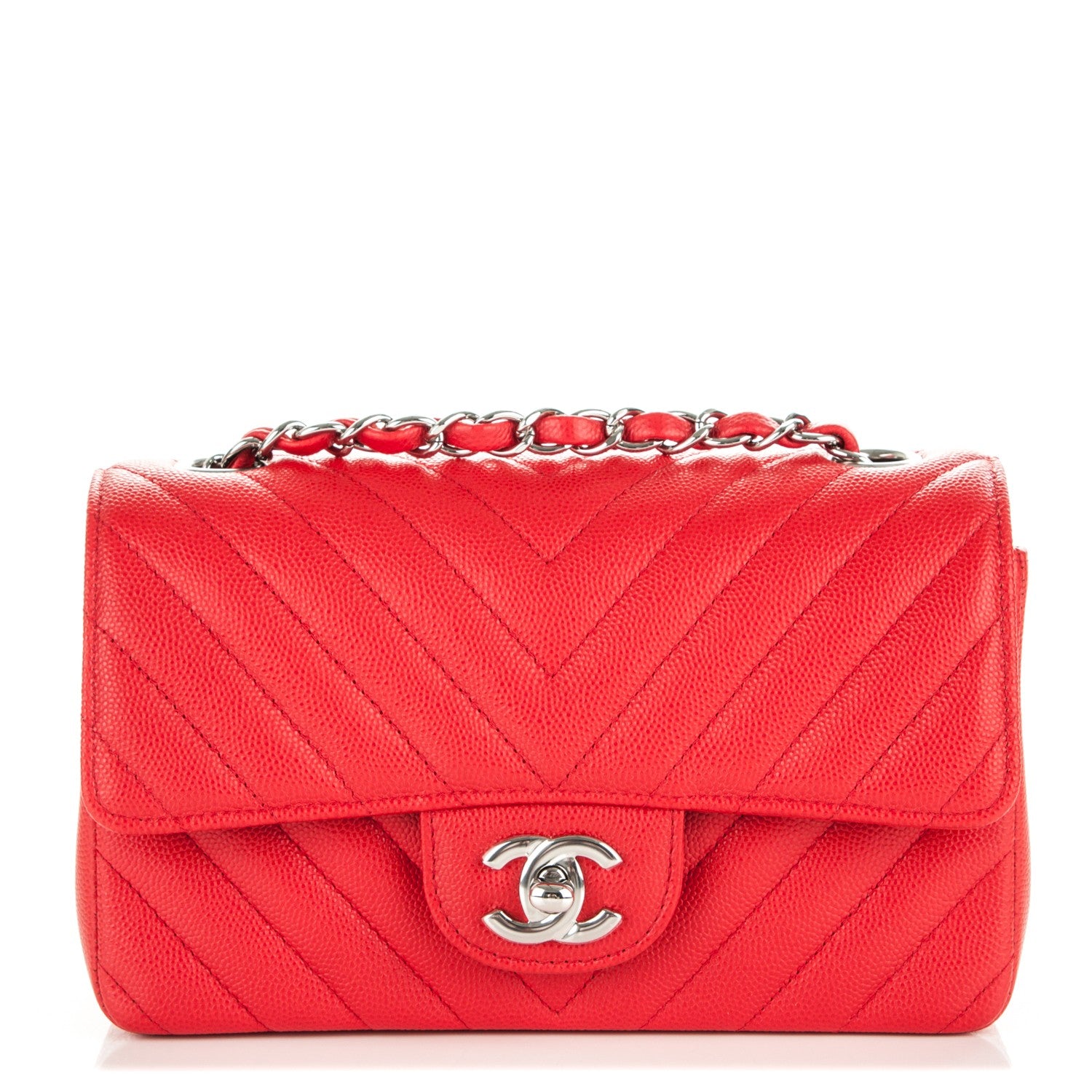 Chanel Caviar Chevron Quilted Mini Rectangular Flap Red 1 of 7