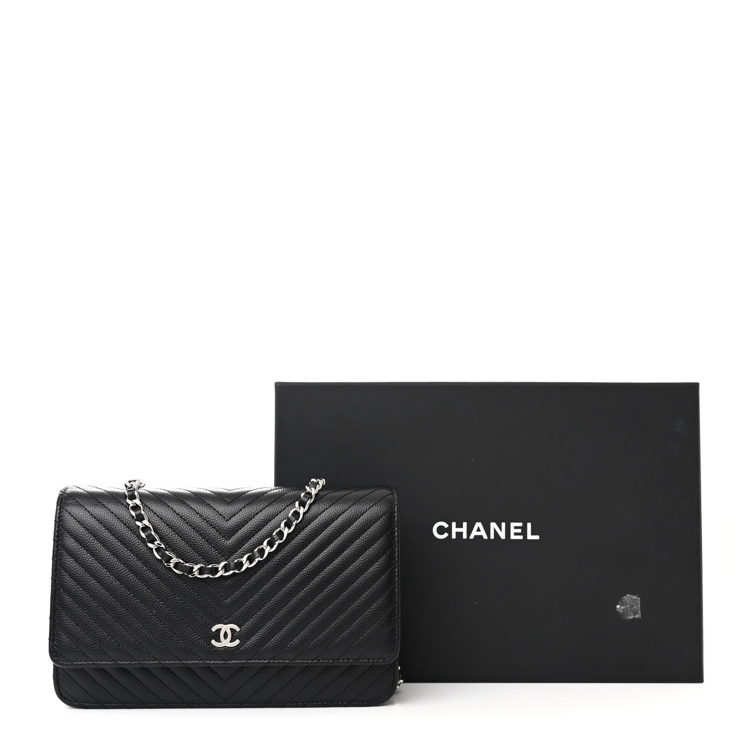 Chanel Caviar Chevron Quilted Wallet On Chain WOC Black 12 of 12
