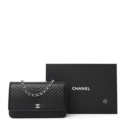 Chanel Caviar Chevron Quilted Wallet On Chain WOC Black 12 of 12
