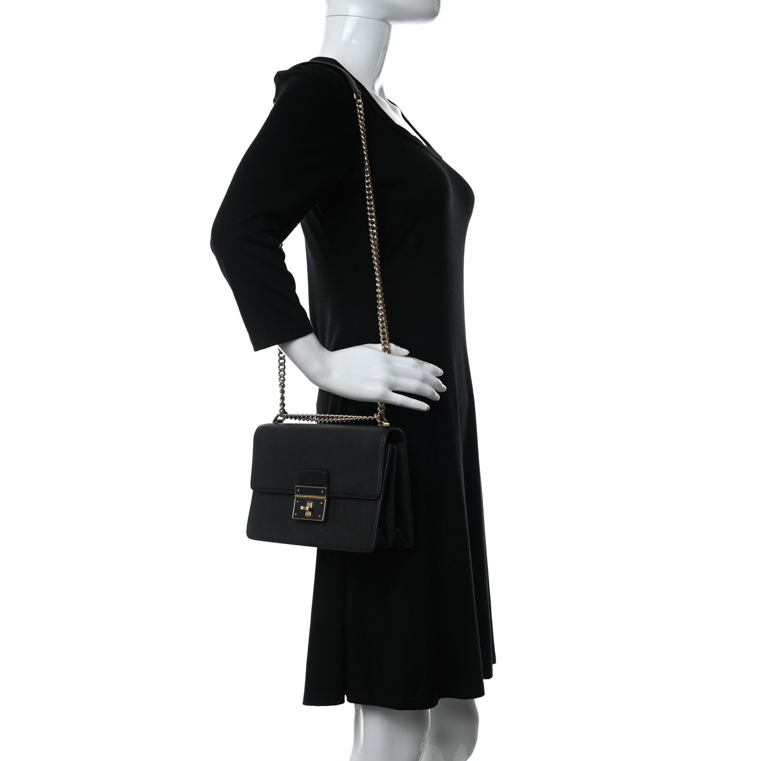Dolce & Gabbana Grained Calfskin Rosalia Shoulder Bag Black 2 of 10