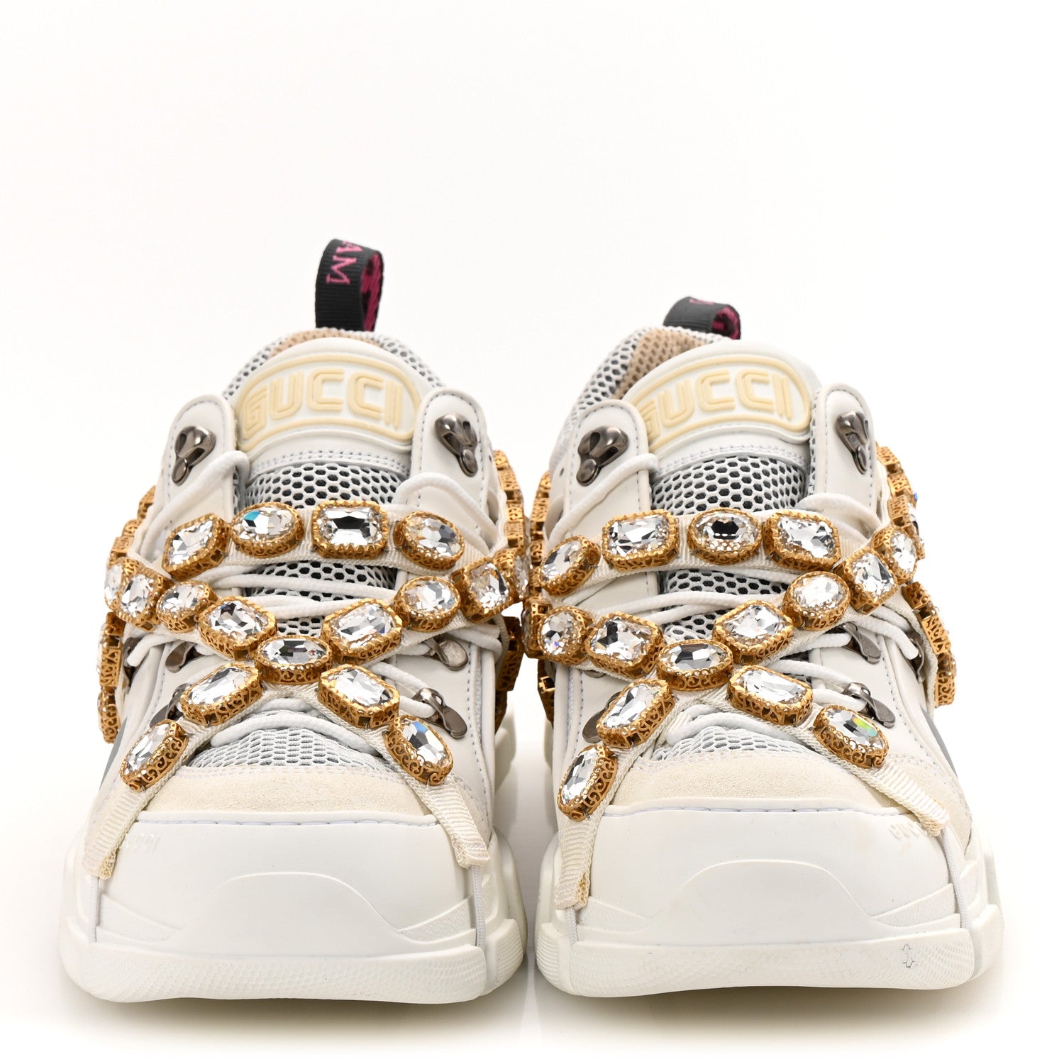 Gucci X SEGA Mesh Calfskin Suede Removable Crystals Mens Flashtrek Sneakers 9 Great White 3 of 9