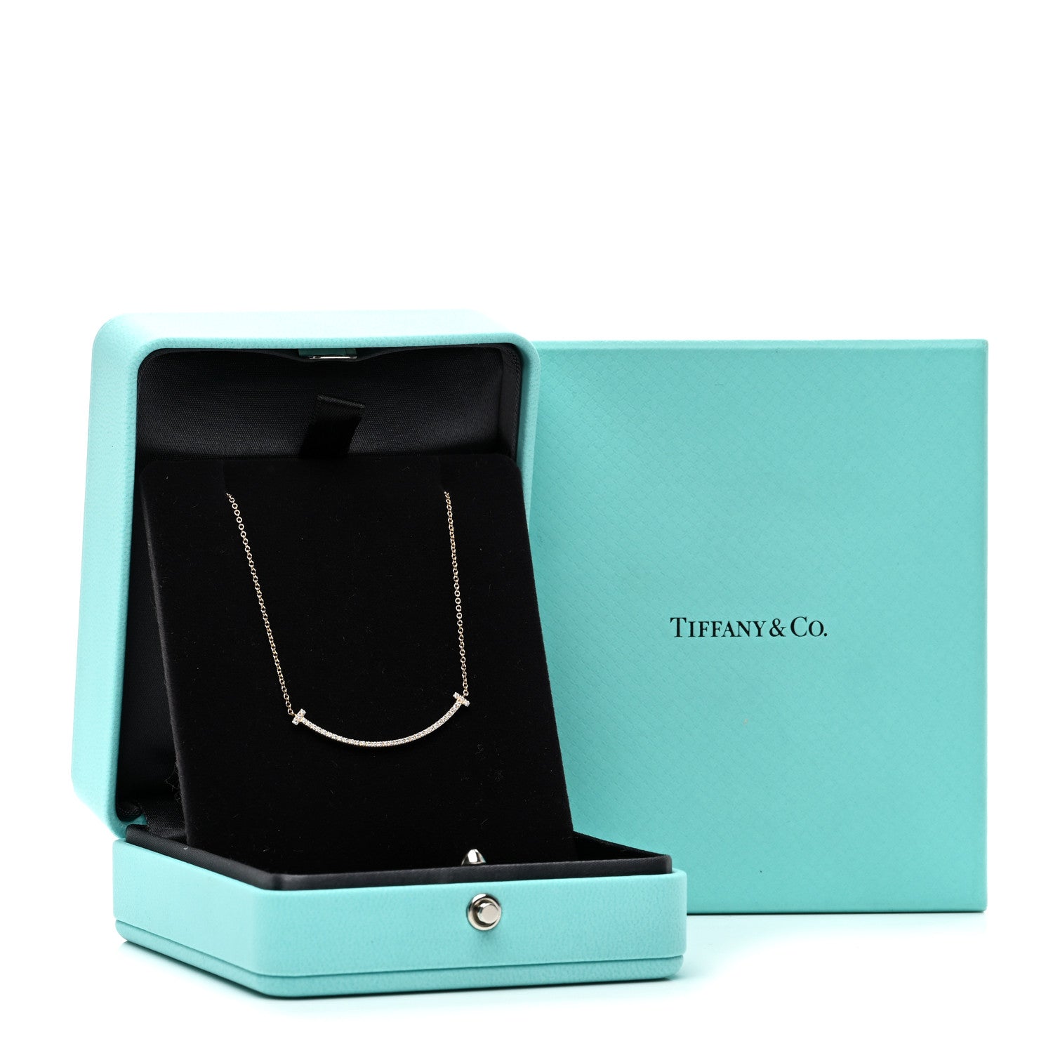Tiffany 18K Yellow Gold Diamond Small T Smile Pendant Necklace 5 of 5