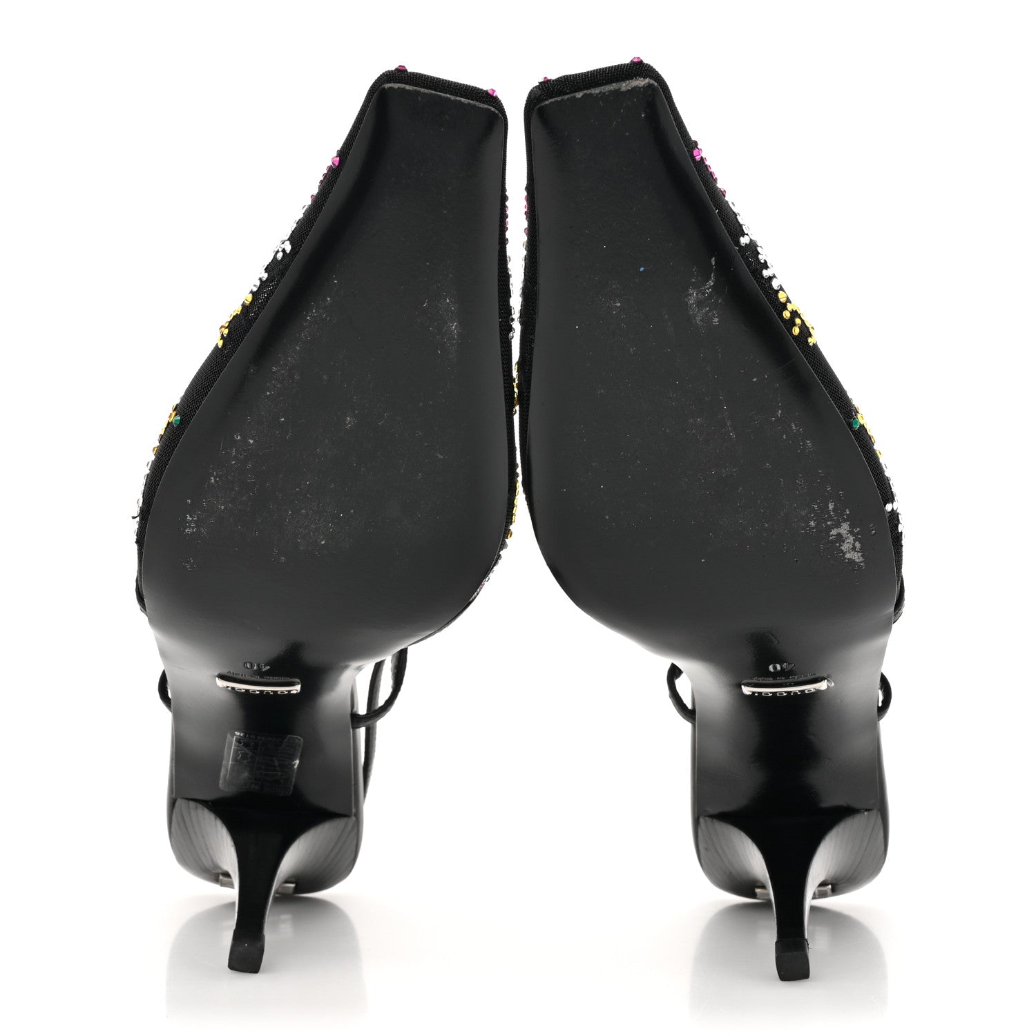 Gucci Tela Retino Nappa Charlotte Crystal GG Monogram Square G 75mm Slingback Pumps 40 Black 6 of 12