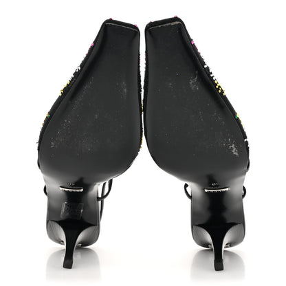 Gucci Tela Retino Nappa Charlotte Crystal GG Monogram Square G 75mm Slingback Pumps 40 Black 6 of 12