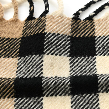 Burberry Wool Cashmere Half Mega Check Happy Fringe Scarf Camel 5 of 5