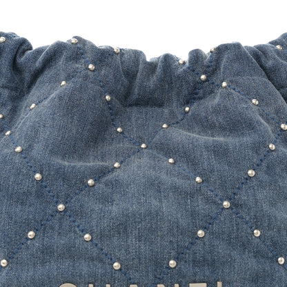Chanel Washed Denim Quilted Studded Small Chanel 22 Blue 9 of 11