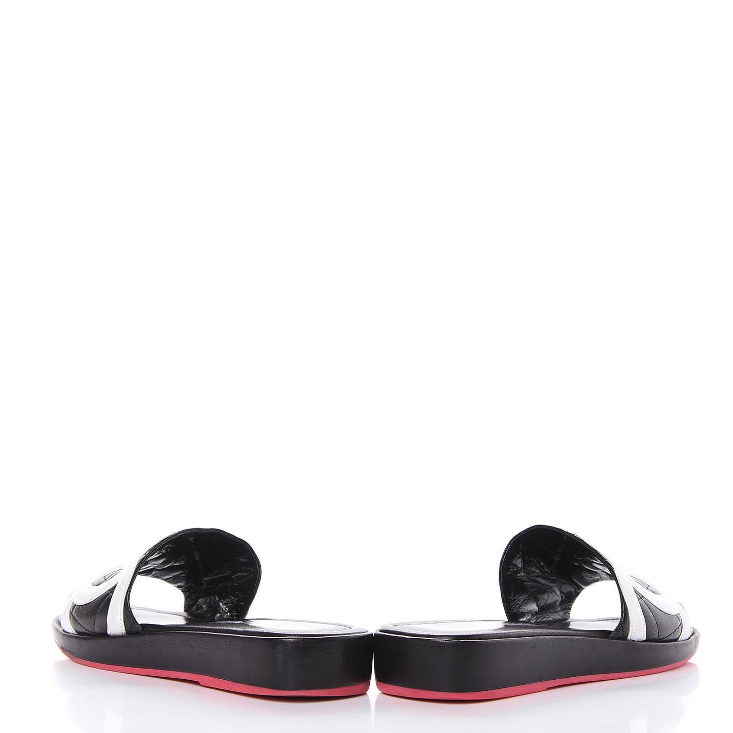 Calfskin Cambon CC Flat Slide Sandals 37.5 Black