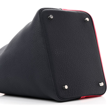 Hermes Taurillon Clemence Casaque Picotin Lock 18 PM Rose Extreme Bleu Nuit 8 of 9