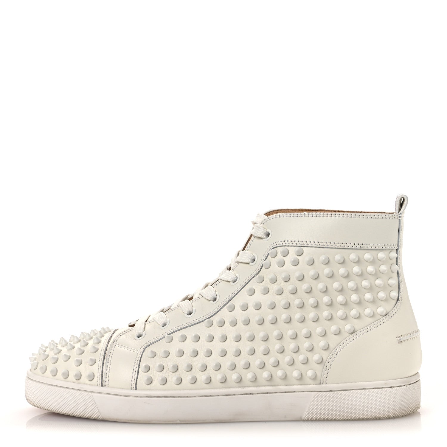 Christian Louboutin Nappa Laminato Dino Spikes Mens Yang Louis Flat Sneakers 45 Latte Silver 1 of 15
