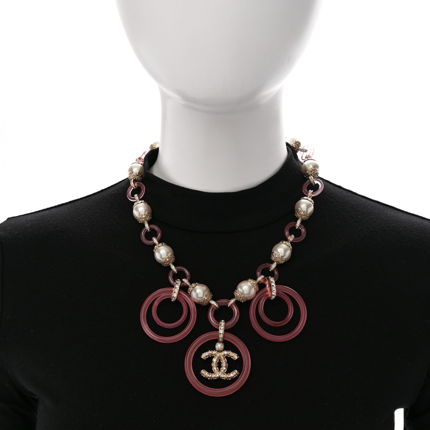 Pearl Crystal Resin CC Round Charms Necklace Gold Pink