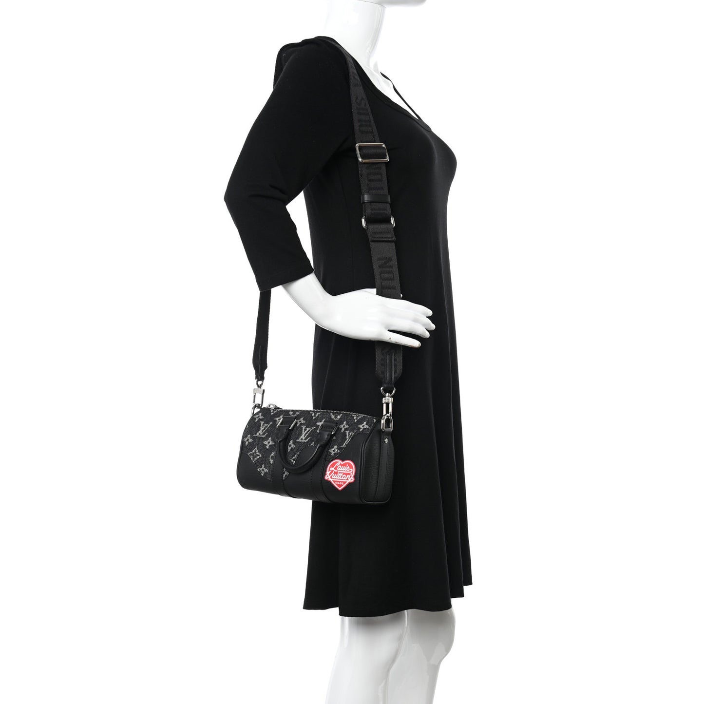 X NIGO Taurillon Monogram Denim Drip Keepall XS Black