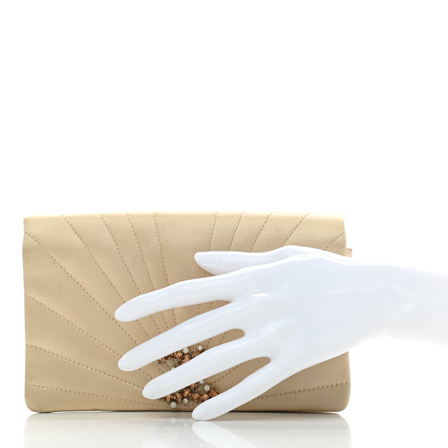 Satin Pleated Crystal CC Clutch Beige