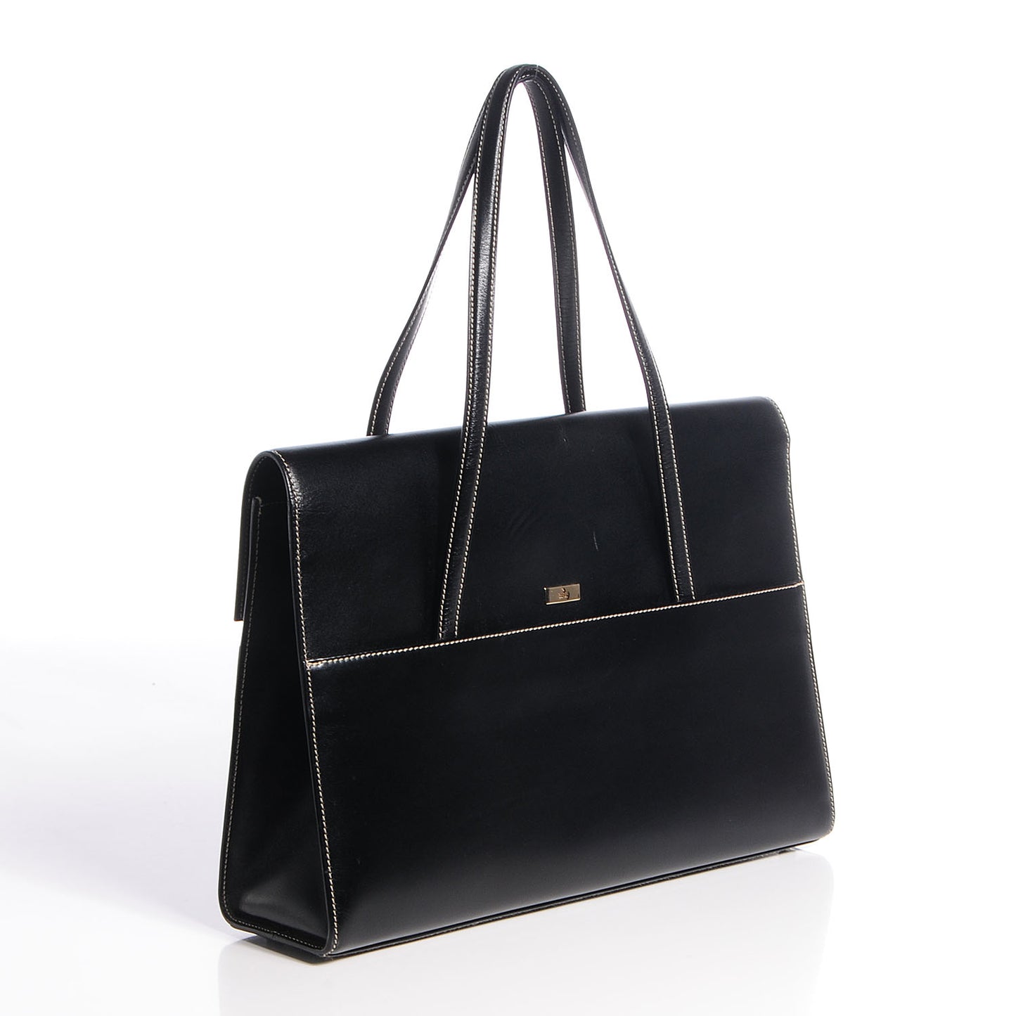 Leather Lady Lock Flap Tote Black