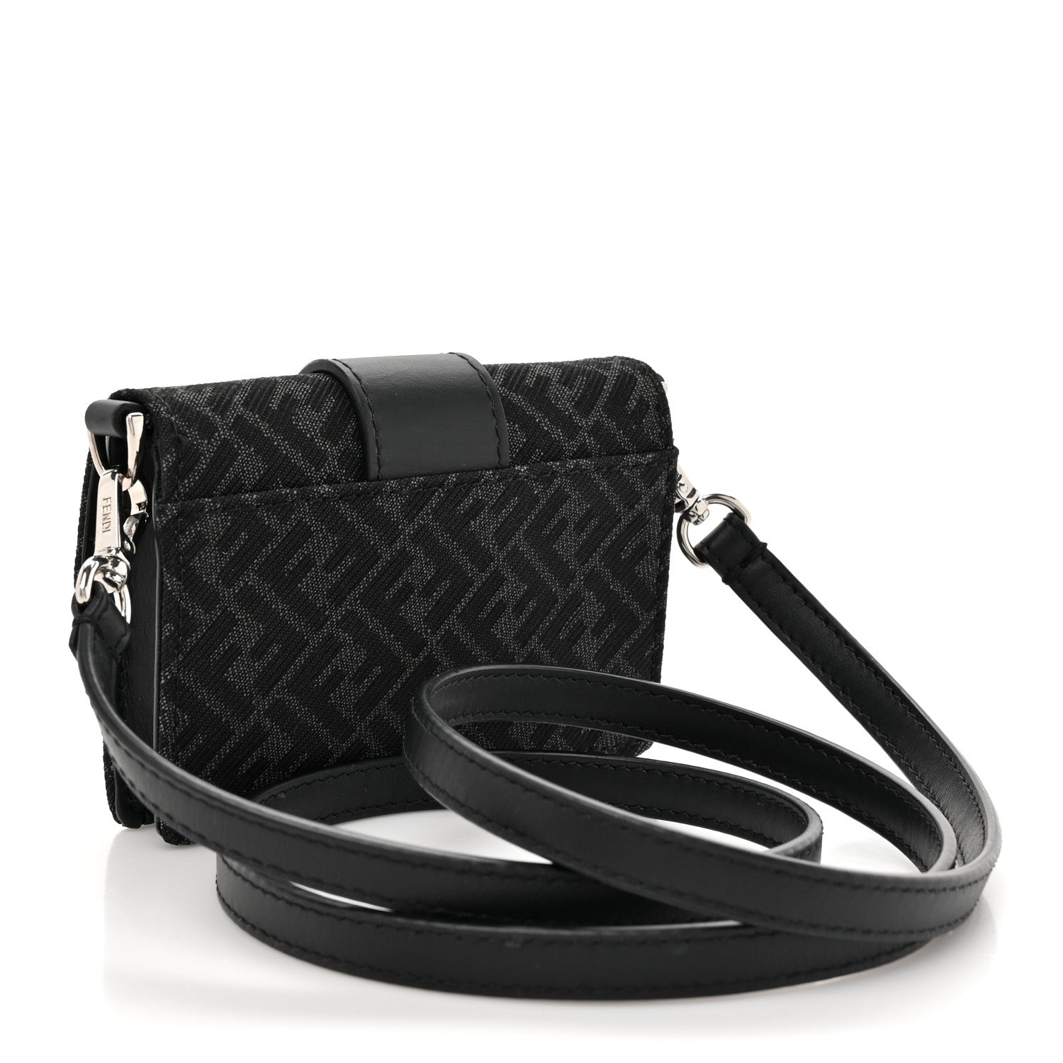 Fendi Recycled Fabric Jacquard Vitello Cover Micro FF Micro Flat Baguette Asfalto 3 of 11