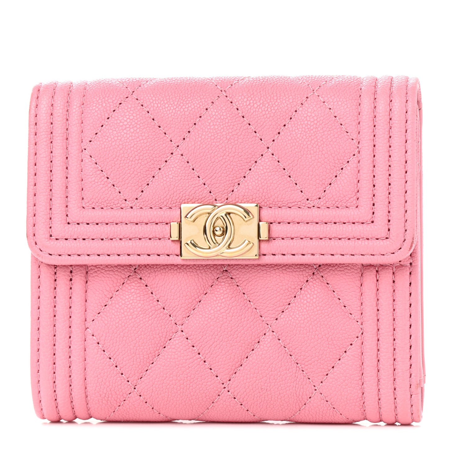 Caviar Quilted Compact Boy Wallet Pink