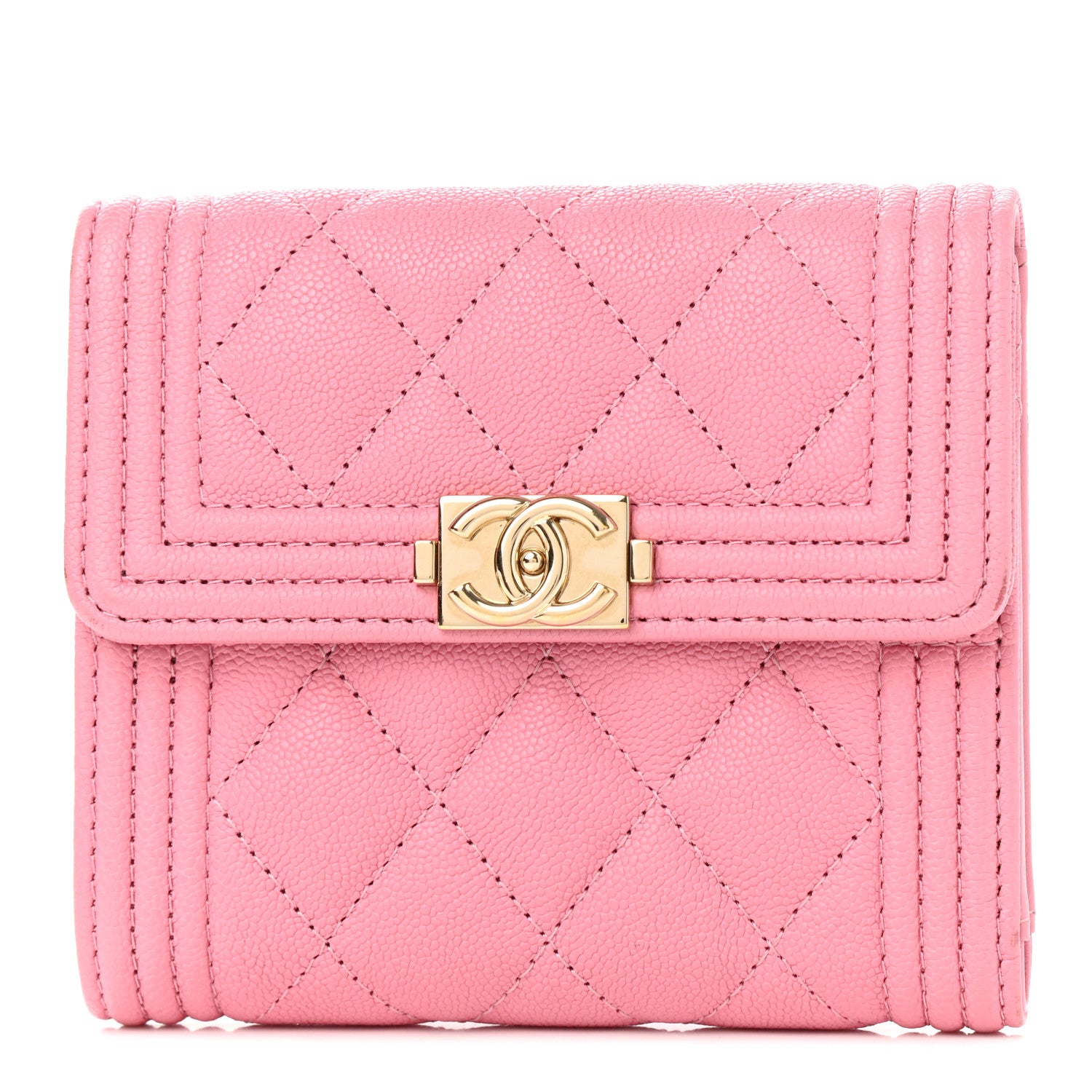 Chanel Caviar Quilted Compact Boy Wallet Pink 1 of 8